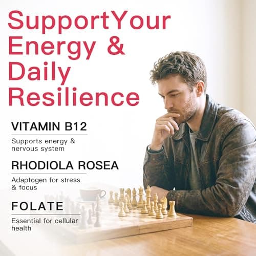 WUIES Rhodiola Rosea Supplement for Energy & Stress Support with Vitamin B12, Folic Acid & Siberian Ginseng, Adaptogen Supplement for Focus, Nervous System & Mental Clarity (60 Count (Pack of 1)) - Thumbnail 4