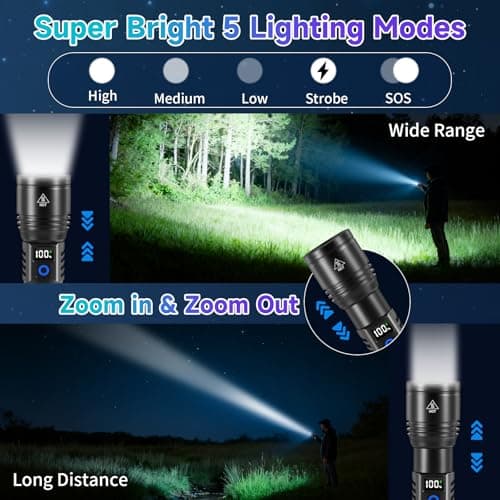 Rechargeable Flashlights High Lumens 2Pack, 5Modes Super Bright Flashlight Rechargeable, LED Flashlight Powerful, Handheld Tactical Flash Lights for Home Emergencies Camping Essentials, Gifts for Men - Thumbnail 2