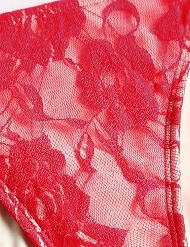 seamoly 2 Pieces Lace Bikini V-Neck Swimsuits for Women Tie Side Bikini Set Crimson Red S - Thumbnail 5