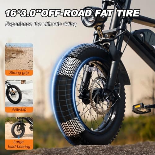 AVDLBIKE Electric Bike, 16'' Fat Tire Dirt E-Bike for Adults, 500W ebike with 36V/12.8Ah Removable Battery, Up to 20 MPH, 45 Mile Range, Electric Road/Mountain Bike - Thumbnail 5