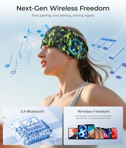 LOVE EYE Sleep Headphones Headband Bluetooth 5.4, Sports Headband Earphones Wireless Sleeping Eye Mask with HD Stereo Speaker for Workout Jogging Yoga Insomnia Travel Meditation Gifts (Painting Green) - Thumbnail 6