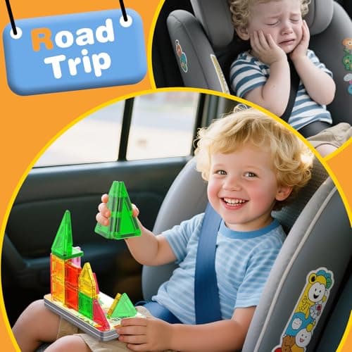 SKTMYY Mini Magnetic Tiles,Travel Magnetic Tiles with Metal Box,Car Airplane Travel Essentials for Kids Ages 3+,Creative Magnet STEM Toys Birthday Gift for Boys & Girls - Thumbnail 6