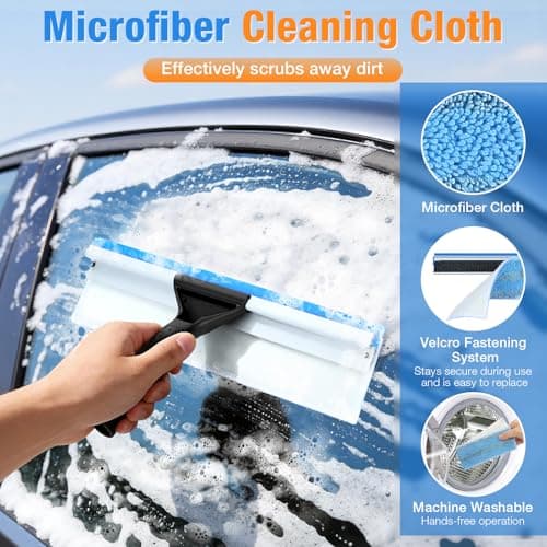 Window Squeegee for Home Window Cleaning – Squeegee and Microfiber Window Scrubber, Glass Squeegee for Shower Glass Door,Mirror,Car Windshield,Bathroom,Household Window Cleaner Tool,13.8",Blue - Thumbnail 4