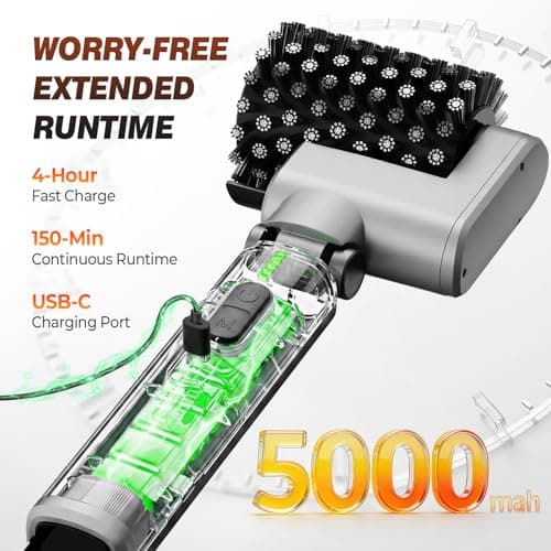 Electric Grill Brush for Outdoor Grill, 3-Speed Rotating Electric BBQ Grill Brush, 5000mAh Rechargeable Battery, 304 Stainless Steel Grill Cleaning Brush with Powerful Burnt Food Removal - Thumbnail 3