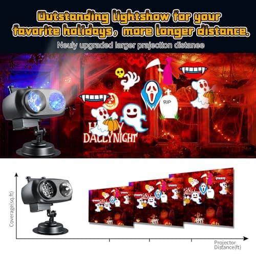 Christmas Projector Lights Outdoor - 2-in-1 HD Holiday Light Projector with Remote Control & Timer, IP65 Waterproof, 10 Slides & 10 Colors Ocean Wave Effects for Yard, Garden, House, Xmas Decorations - Thumbnail 5