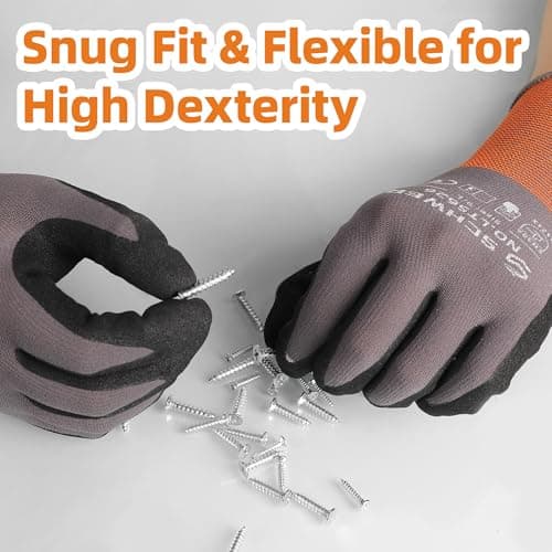 Schwer 6 Pairs Safety Work Gloves Sandy Nitrile Coated LT5626, Level 6 Abrasion Resistant (Certified) Heavy Duty Working Gloves with Grip for Men Women, for General Use, Gardening, Construction, XL - Thumbnail 4