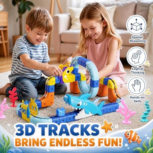SnapGlowz Shark Electric Train Set Toys for Boys Girls 3-5: 3D Infinity Rail Cube Tracks for Kids Anti-Gravity Magnetic Train Easter Birthday Gifts STEM Toys for 3 4 5 6 7 8 Year Old Boy Girl (117PCS) - Thumbnail 2