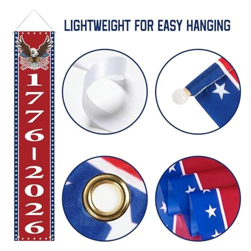 250th Anniversary American Banners - 2 Pack 4th of July Decorations Banner - 1776-2026 250th Anniversary Patriotic Hanging Banner Red White and Blue Independence Day Decor for Indoor Outdoor - Thumbnail 3