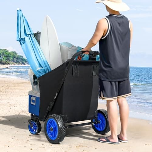 KEDSUM Beach Wagon with Big Wheels for Sand, 400LBS Heavy Duty Beach Cart with 12" All Terrain Rubber Wheels, 320L Large Capacity Collapsible Wagon for Garden Sports Camping Outdoor Activities - Thumbnail 2