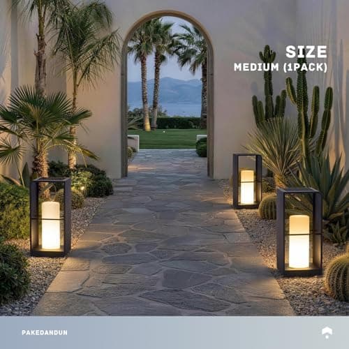 PAKEDANDUN Outdoor Solar Lanterns Waterproof with IP65, LED Smart Outdoor Floor Lamp, Dimmable Floor Lamps with Remote Brightness & Timer Control, Solar Powered Outside Lantern Dusk to Dawn for Patio - Thumbnail 5
