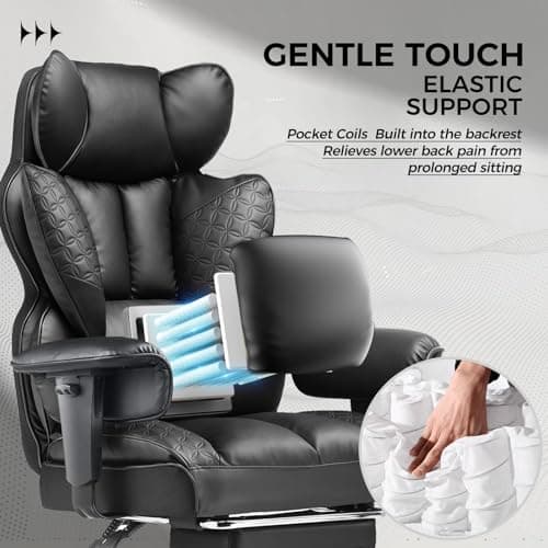 COMHOMA Big and Tall Office Chair Heavy Duty Wide Ergonomic Gaming Chair with Deluxe Embossing Leather with Foot Rest 150°Reclining Adjustable Armrests Pocket Spring Back Support and Without Pillow - Thumbnail 4