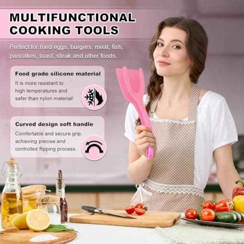 Silicone Spatulas, High Heat Resistant BPA Free Cooking Tongs, Silicone Kitchen Utensils, Spatula Tong, Egg Flipper Spatula for Non Stick Frying Pan, Ideal Cookware for Fish, Eggs, Pancakes - Thumbnail 6