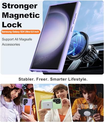 TISOOG Strong Magnetic for Galaxy S24 Ultra Case, [Compatible with Magsafe] [Military Grade Drop Tested] Translucent Matte Slim Case for S24 Ultra 6.8 inch,Light Purple - Thumbnail 2