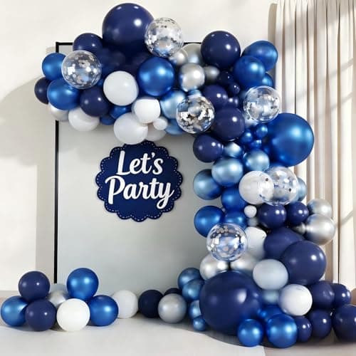 Blue White Silver Balloon Garland Arch Kit, 143 Pieces Navy Light Metallic Blue Silver White Confetti Balloons for Birthday Party Wedding Bridal Shower Graduation Decorations - Thumbnail 5