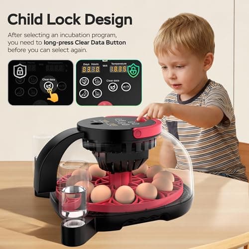 Caifunway Incubators for Hatching Eggs with Automatic Egg Turning and Humidity Control, with Remote APP Control, 12 Egg Capacity, for Chicken Duck Pigeon Quail (Red) - Thumbnail 5