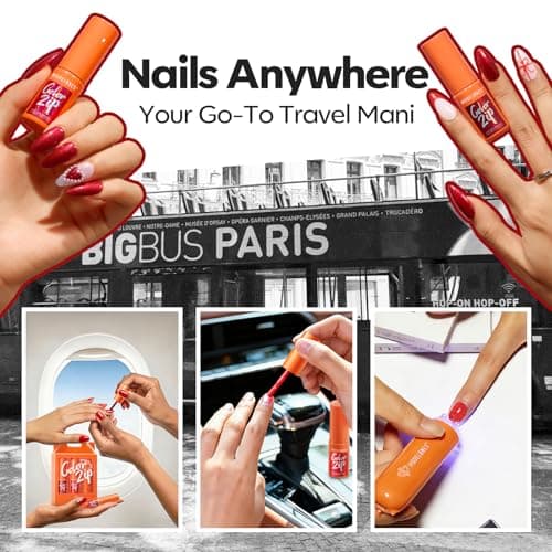 Modelones Red Glitter Gel Nail Polish Kit with UV Light, One Step Gel Polish Set No Need Base Top Coat, 3 in 1 Set Cherry Mocha Glitter Soak Off Led Nail Lamp Manicure DIY New Year Gift - Thumbnail 6