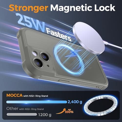 MOCCA Design for iPhone 15 Case with Magnetic Invisible Stand [Full Camera Protection] [Compatible with Magsafe] Military Drop Shockproof Translucent Matte Phone Case Cover 6.1",Titanium Gray - Thumbnail 2