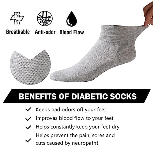 Forcool 6 Pairs Diabetic Women Men Non Binding Loose Top Seamless Toe Ankle Low Cut Cotton Diabetic Edema Diabetes Socks Thin for Summer, Gray, Medium - Thumbnail 2