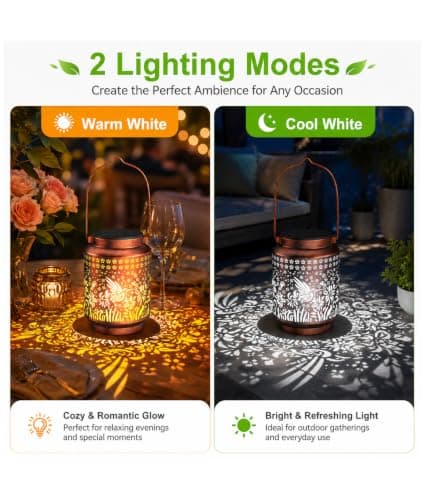 KOOPER Solar Lanterns Outdoor Waterproof Birthday Gifts for Women Mon Grandma, 2 Pack Brighter Hummingbird Hanging Solar Lantern Lights Outdoor, 2 Modes Metal Outdoor Decoration for Yard, Patio - Thumbnail 3