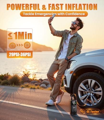AOSKI Tire Inflator Portable Air Compressor: 150PSI Rechargeable Air Pump with Digital Pressure Gauge, LED Light and Auto Shut-Off - Fast Inflation for Car, Motorcycle, Bike, and Ball - Black - Thumbnail 2