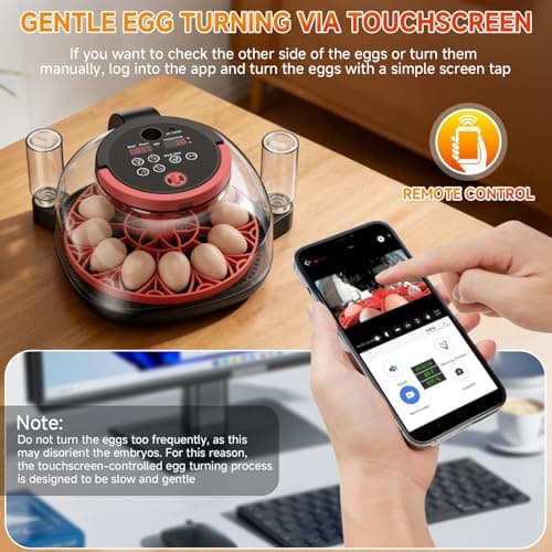 Full Automatic Egg Incubator WiFi with Camera, Automatic Egg Turner, Humidity and Temperature Control, APP Notification, Egg Candler, Smart Incubators for Hatching 12 Eggs, Chicken, Pigeon and Quail - Thumbnail 6