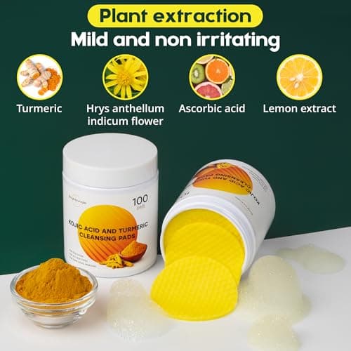 Kojic Acid and Turmeric Cleansing Pads - 100 Pads | Enriched with Ginger Root Oil & Amino Acids | for Face & Body - 100pcs - Thumbnail 5