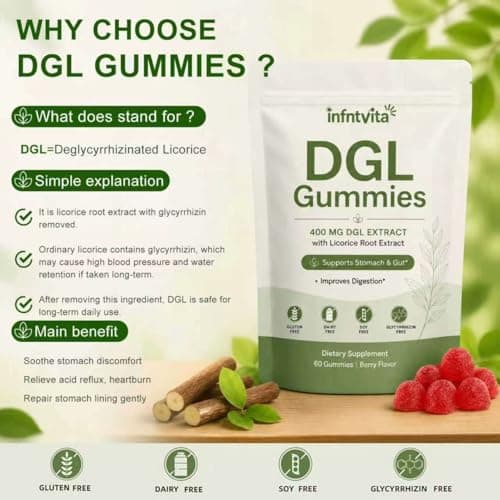 INFNTVITA DGL Licorice Root Gummies 400mg – Deglycyrrhizinated Licorice Extract for Stomach & Gut Support – Digestive Comfort & Acid Relief Support – Vegan, Gluten Free, Berry Flavor – 60 Gummies - Thumbnail 2