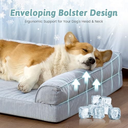 Cooling Dog Bed, Orthopedic Foam Dog Bed with Sides, Removable Washable Cover & Waterproof Lining and Nonskid Bottom, Comfortable Pet Beds for Small Dogs, Blue (30" L x 20" W x 6" Th) - Thumbnail 4