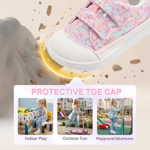 noorkiz Wide Toe Box Toddler Girls Shoes Zero Drop Glitter Barefoot Shoes Non-Slip Comfort Kids Sneakers Lightweight First Walking Shoe for School Daycare Crystal Pink Toddler Size 9 - Thumbnail 6