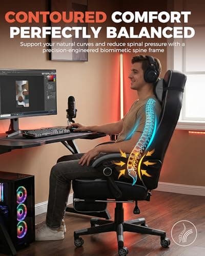 GTPLAYER Gaming Chair for Adults, Big and Tall 350LBS Heavy Duty Office Chair, Ergonomic High Back Lumbar Support and Recliner for Back Pain Relief, Sky Gray - Thumbnail 6