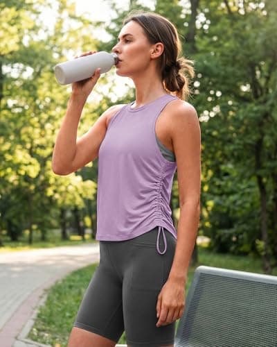 G4Free Athletic Tops for Women with Side Ruched Loose Fit Razor Back Workout Tanks Soft Comfy Muscle Running Top (Light Purple,L) - Thumbnail 3