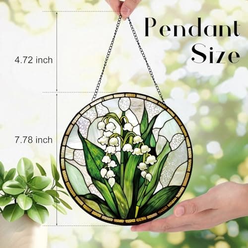 Zizzie Stained Glass Lily of the Valley Suncatcher, White, 7.9" - Thumbnail 3