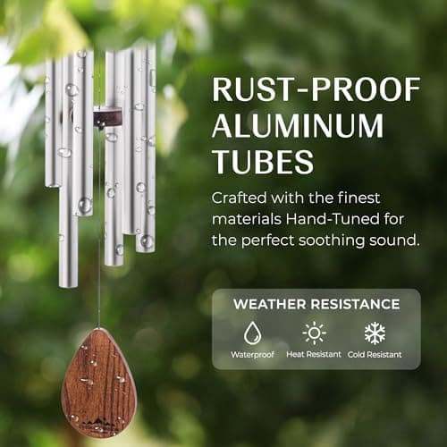 UpBlend Wind Chimes for Outside Gift – Deep Tone Wind Chime with Decorative Stone – Porch & Patio Decor, Elegant Outdoor Ornament, Garden Gifts. 28” Silver. - Thumbnail 4