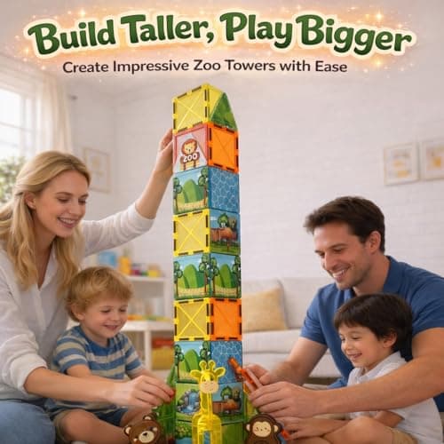 LATI Magnetic Tiles Building Set, Zoo World Animal Magnet Blocks with Giraffe, Lion & Bear, STEM Build & Play Toy for Kids Ages 3-8, Educational Gift for Boys & Girls - Thumbnail 4