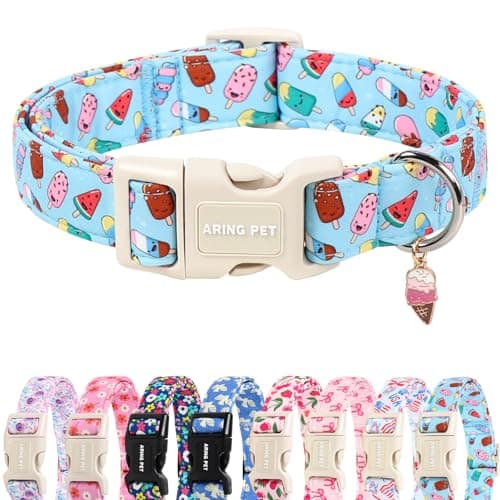 ARING PET Summer Dog Collar, Cute Blue Ice Cream Doggy Collars for Puppy Small Medium Large Boy Girl Dogs Pet, for Daily Photos Outdoor Beach Walking Hiking Picnic, S
