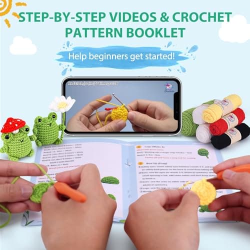 Crochetta Crochet Kit for Beginners, Beginner Crochet Animal Kits for Adults with Step-by-Step Video Tutorials, DIY Knitting & Crocheting Craft Hobbies Supplies, 2 Pack Frog Amigurumi(40%+ Yarn) - Thumbnail 3