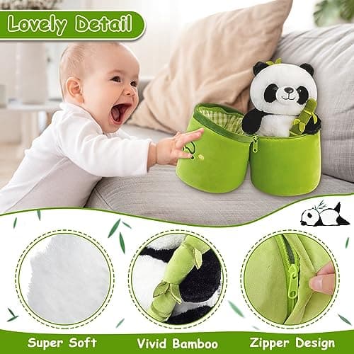 Emoin Soft Reversible Panda Stuffed Animals with Bamboo Storage Bag, 11-Inch Interactive Baby Toy, Cute Cuddly Panda Plush Toy for Kids & Adults – Perfect for Birthday & Sweet Valentine’s Day Gifts - Thumbnail 4