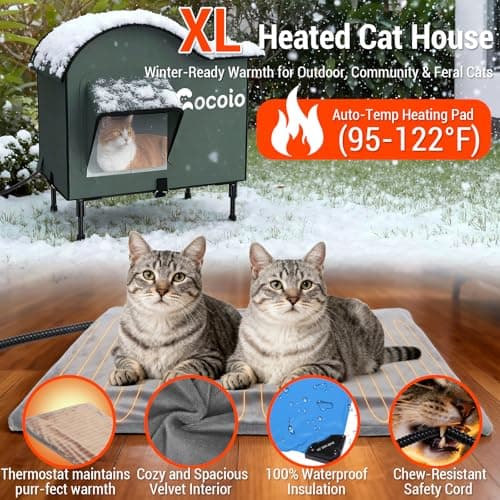 Heated Outdoor Cat House Weatherproof,Extra Large Insulated Heated Cat House for Multiple Cats Outside,Upgraded Feral Elevated Warm Cat Shelters for Winter with Heat Pad,Eaves&Escape Door Collaspable - Thumbnail 6