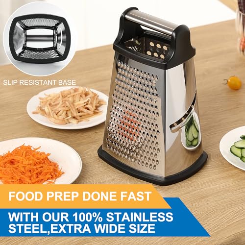OIM Omiiomio Professional Cheese Grater - Stainless Steel, XL Size, 4 Sides - Perfect Box Grater for Parmesan Cheese, Vegetables, Ginger - Dishwasher Safe - Black - Thumbnail 5