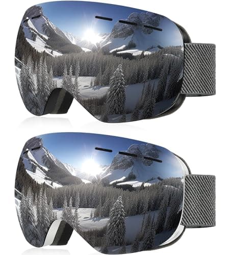 NSSIW Ski Goggles for Men Women Youth, OTG Snowboard Goggles Snow Goggles with Anti Fog and UV Protection Over Glasses 2 Pack
