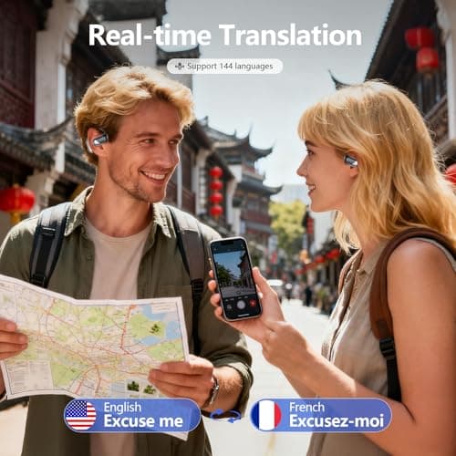 AI Open Ear Headphones Translation Earbuds, Real-Time 2-Way Language Translator Device, 3-in-1 Bluetooth Translating Headphones for Travel/Music/Calls/Exercise, Audifonos Traductores Inglés Español - Thumbnail 4