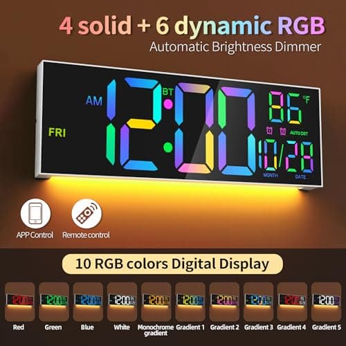 Mee 2ou 16.5" Digital Wall Clock White with Bluetooth Auto-Sync,Large LED Display,Smart Auto Dimming,DST,Remote Control, Night Light, Date & Temperature for Living Room, Gym, Office - Thumbnail 3