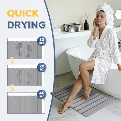 Osumlee Large Foldable Stone Bath Mat,Diatomaceous Earth with Non-Slip and Super Absorbent, Dry Mat with Quick Dry for Bathroom,Easy to Clean（23.6" Lx15.35 W,Light Grey） - Thumbnail 4