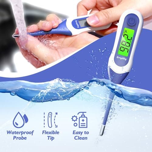 8s Fast Reading Oral Thermometer for Kids and Adults, Baby Digital Thermometer with 3 Color Backlit and Fever Alarm Medical FDA Basal Thermometer for Oral, Rectal, Underarm - Thumbnail 5