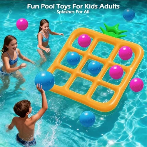 Jasonwell Tic-Tac-Toe Pool Toys Games - Giant Floating Tic Tac Toe Game Float with 10 Balls Pineapple Pool Game Party Toy Floats Yard Field Day Games Outdoor Beach Toys for Adults Teens Kids (Orange) - Thumbnail 2