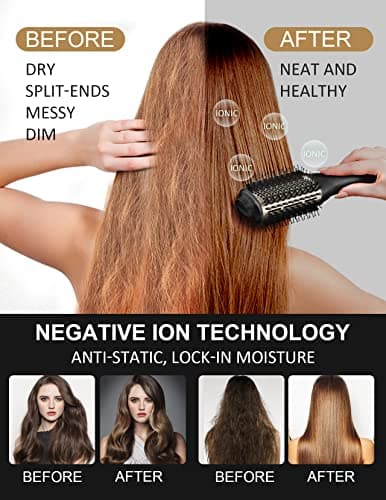 LANDOT Hair Blow Dryer Brush - 60mm Oval Barrel One-Step Hot Air Styler, Ionic Frizz Control, 3 Heat/2 Speed, Lightweight Volumizing Brush for Thick Fine Curly Hair - Thumbnail 3