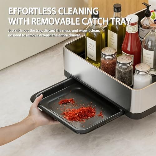 Ewaiira Pull Out Spice Rack Organizer for Cabinet 12.6" Wx16.5 D, Heavy Duty Slide Out Pantry Shelves, Stainless Steel Sliding Cabinet Drawers, Pull Out Narrow Organizer for Kitchen Cabinets, 1 Pack - Thumbnail 6