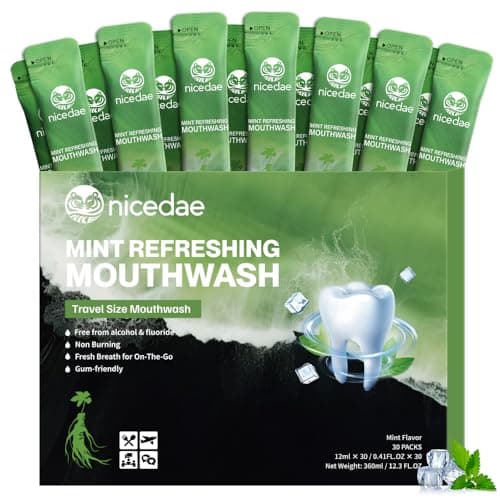 nicedae Travel Size Mouthwash Portable Packets Alcohol-Free & Fluoride-Free Fresh Mint Mouth Wash 30 Individual Wrapped Cruise Essentials - Image 1