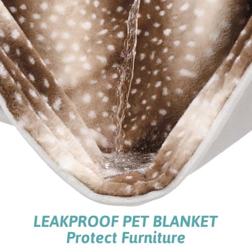 COZY KISS Luxury Faux Fur Blanket Deer Print, Waterproof Pet Blanket Washable, Woman Sofa Bed Couch Throw, Liquid Pee Proof for Large Dog or Cat, Reversible, Super Soft, 60x80 inch, Brown - Thumbnail 3