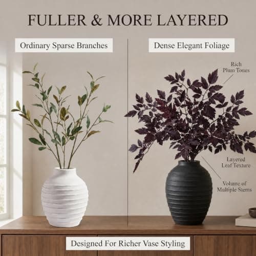 Power Your Lawn Fall Decorations for Home – Set of 6 Faux Plum Purple Cimicifuga Stems, 24” Realistic Autumn Branches for Vase, Table Centerpiece, Mantel & Halloween Decor - Thumbnail 3